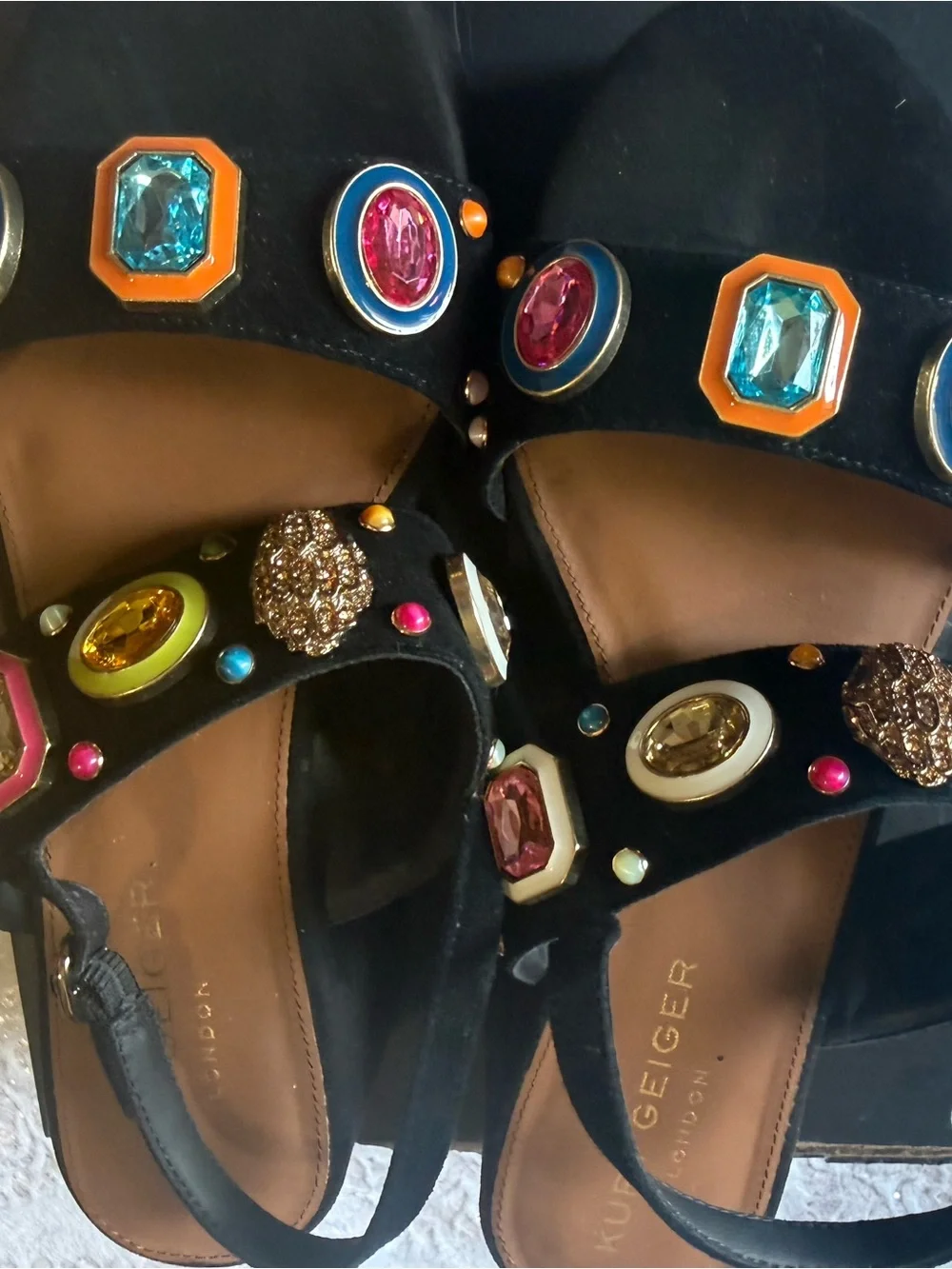 Kurt Geiger Set Black Jeweled Sandals with matching clutch purse set   9.5